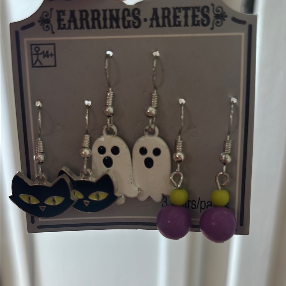 Halloween Cat and Ghost Earrings Set
